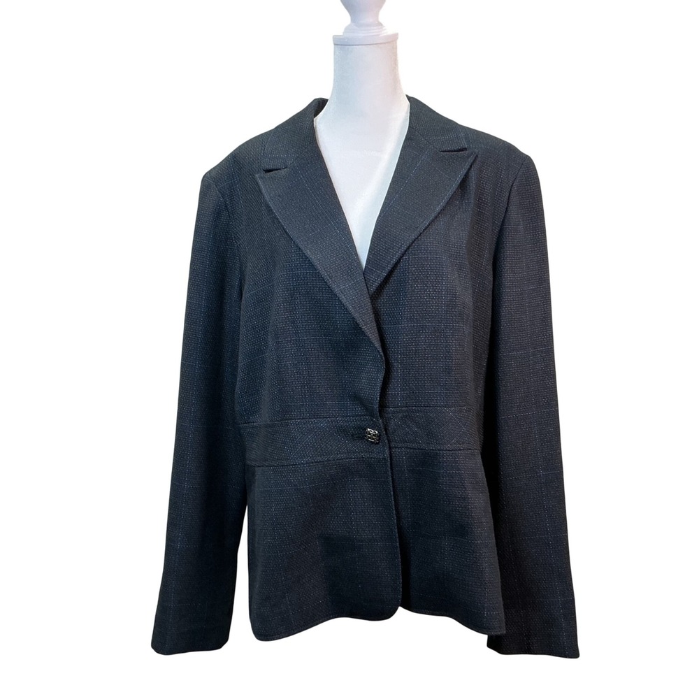 Signature by Larry Levine Womens Blazer 18 Charcoal Gray Plaid Peplum Jacket